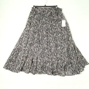 Ophelia Roe Paisley Boho Skirt Women's L Silver Foil Accents Pull On Flowy NWT